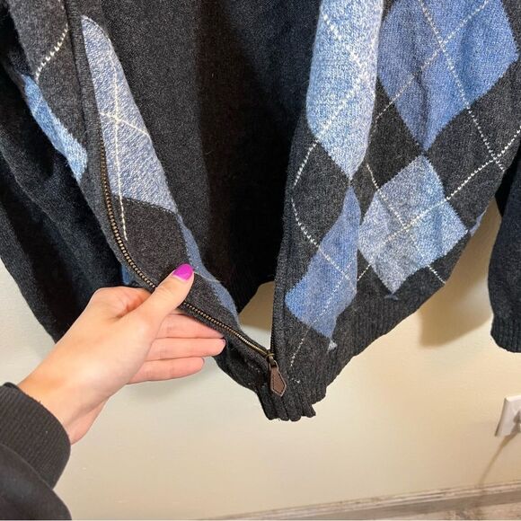 Brooks Brothers Men’s Gray Blue Argyle Lambswool Zip Up Sweater XL - Picture 7 of 11